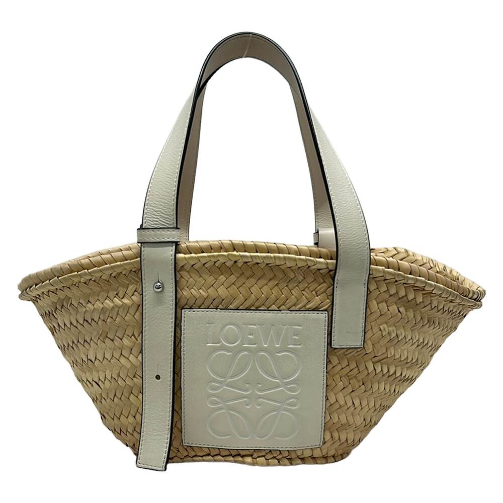 Loewe Basket Tote Bag Beige White Palm Leaf Calf Leather